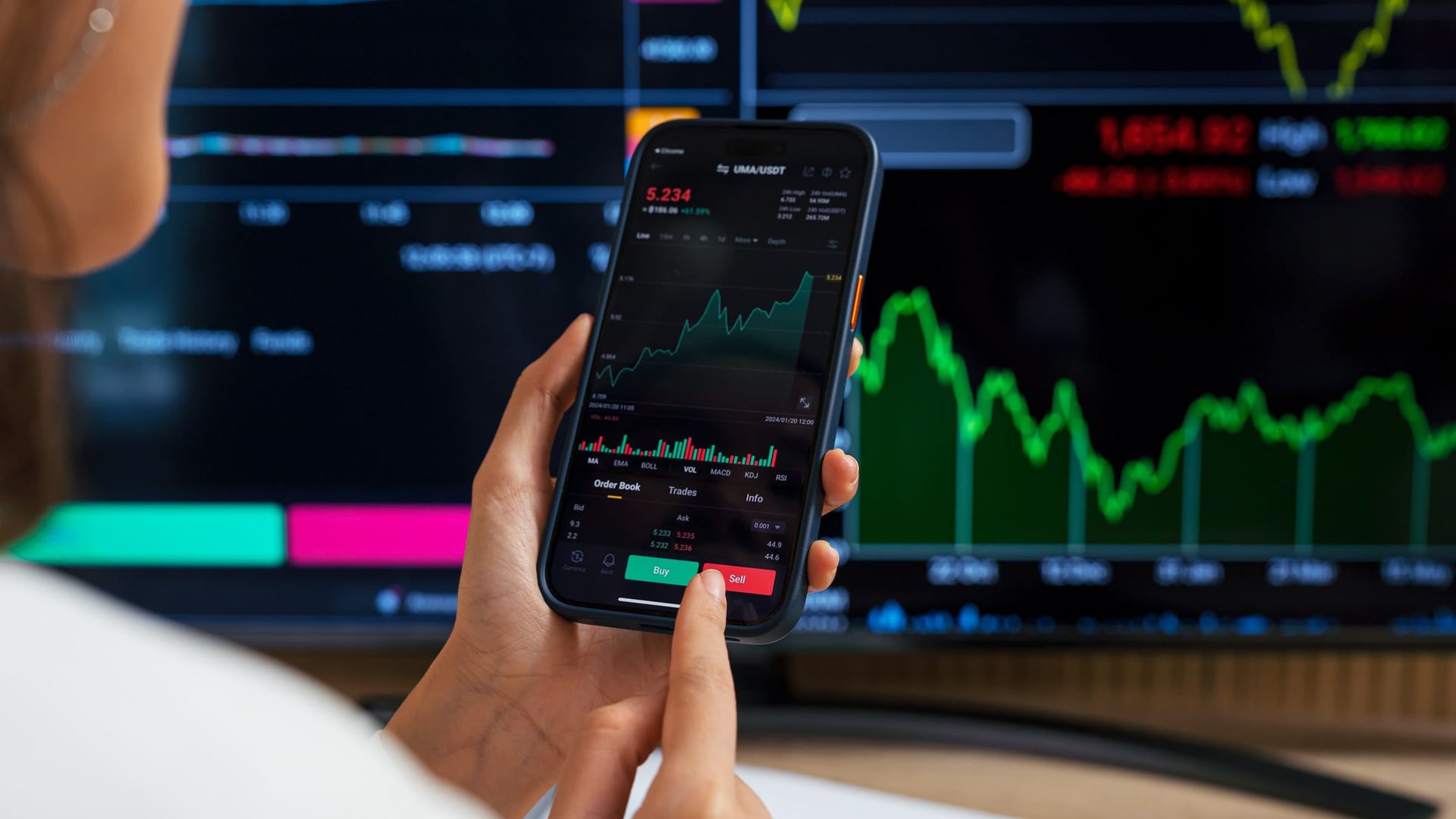 A stock price chart open on a phone screen